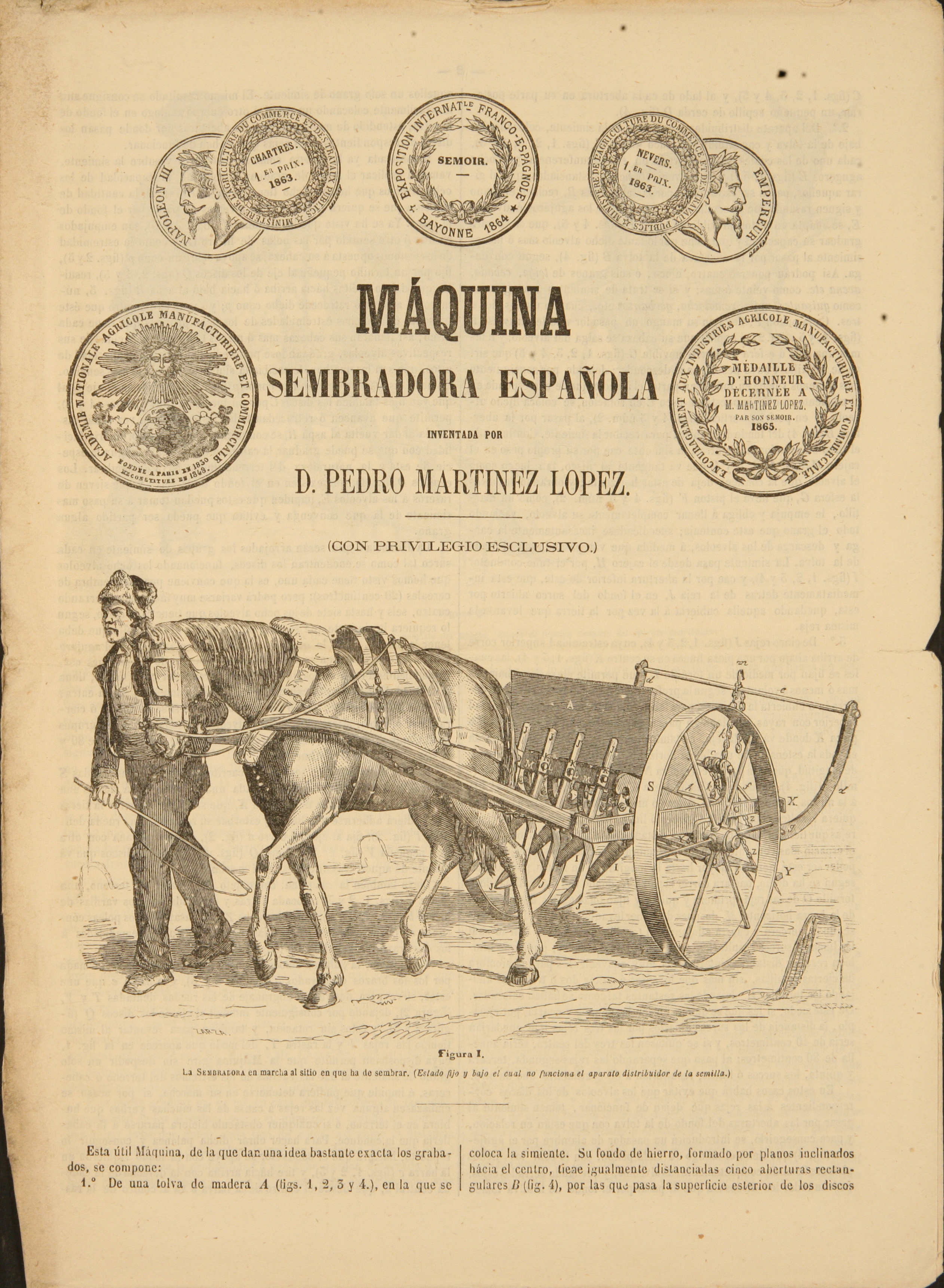 Anuncio de máquina sementadora nunha publicación de 1865. Fonte: RSEAPS