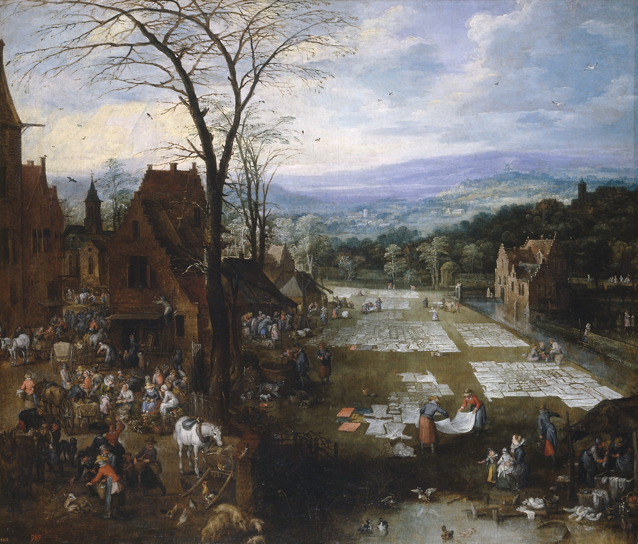 Jan Brueghel el Viejo y Joos de Momper II; Mercado y lavadero en Flandes. Museo Nacional del Prado