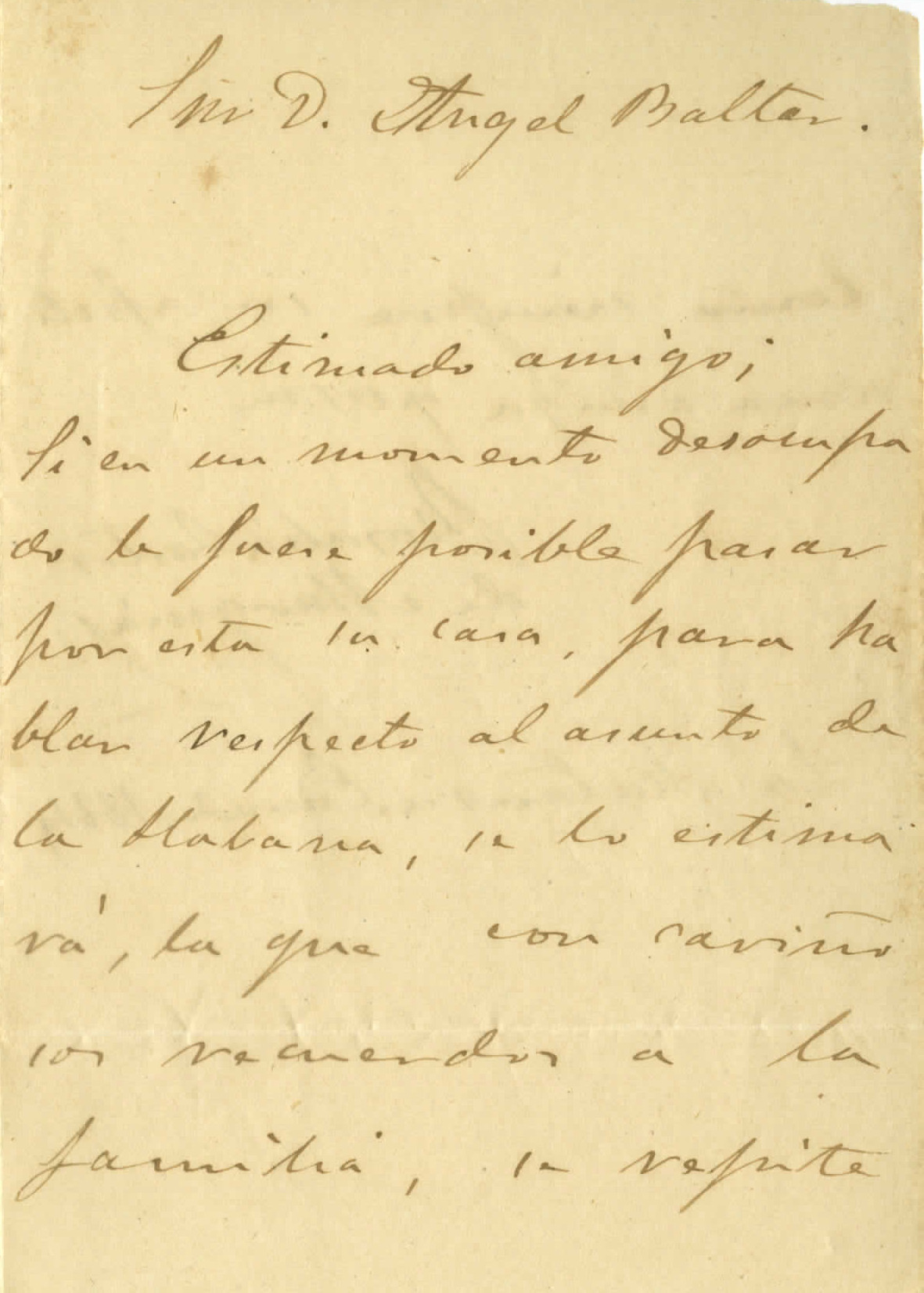 Fragmento dunha carta de Rosalía a Ángel Baltar