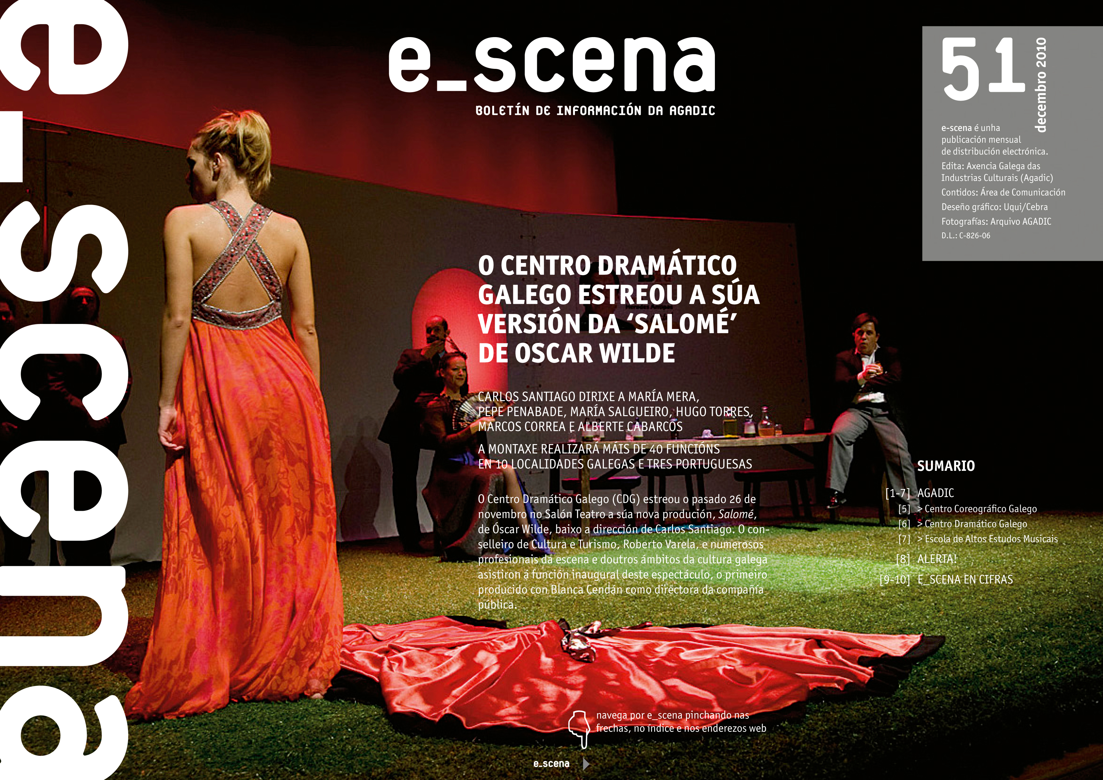 Portada do e_scena, boletín de información cultural que mantén Agadic