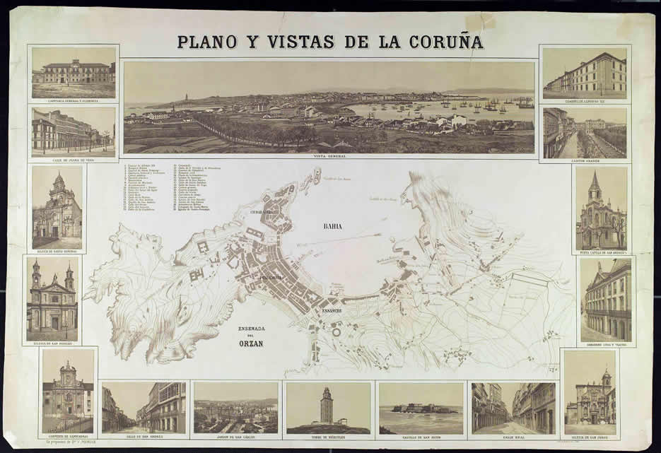 Plano e vistas da Coruña. S XIX