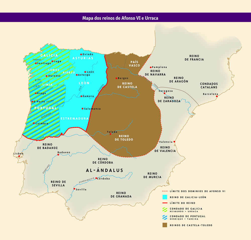 Mapa do reino de Afonso VI e de Urraca