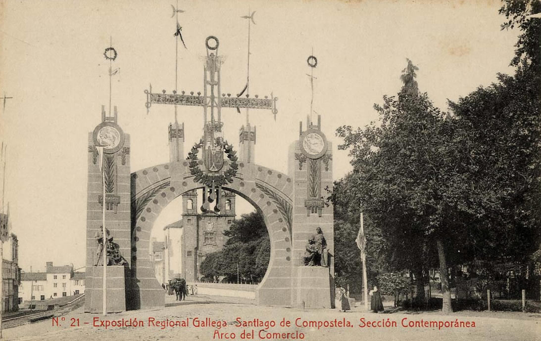 Arco do Comercio fronte ao Pilar. Colecc Postais Uxío de la Riva