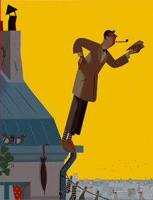 Ilustración da capa de <i>Hello monsieur Hulot</i>