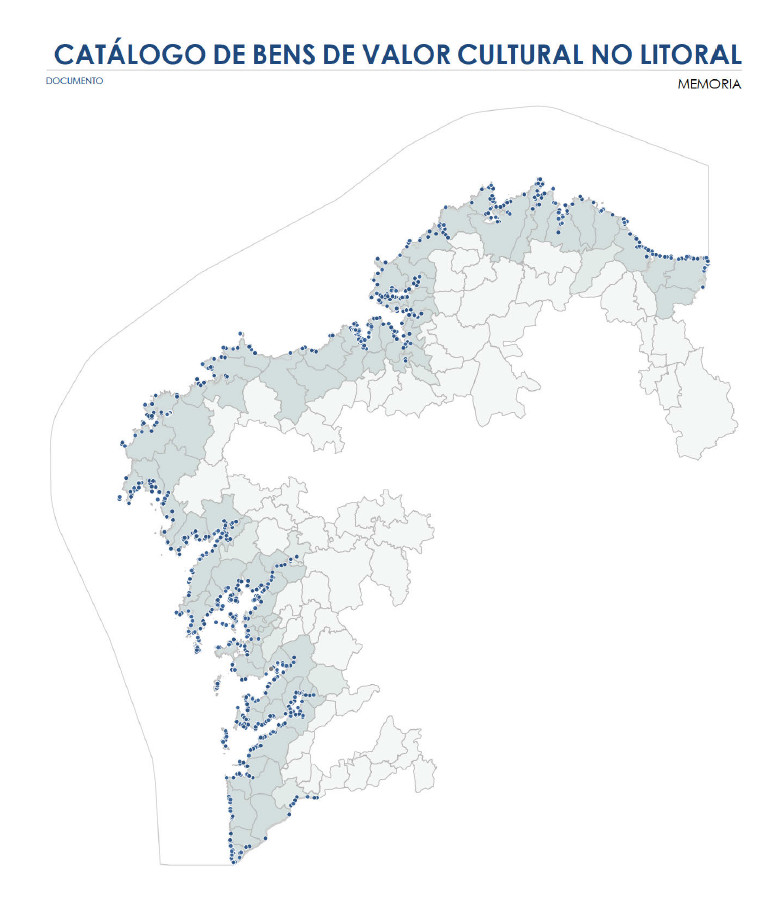 Mapa dos elementos contemplados no Catálogo de bens de valor cultural no litoral