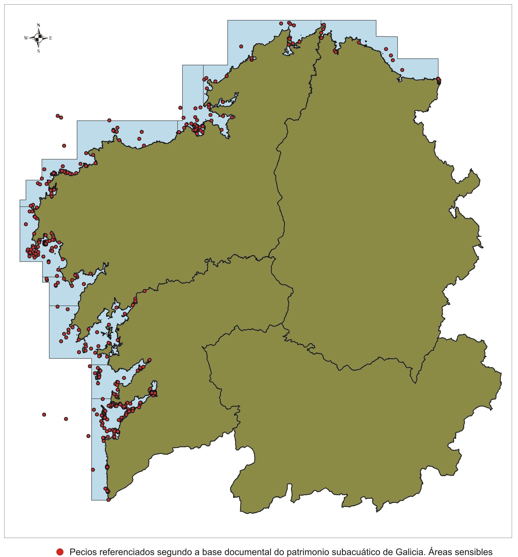 Pecios localizados nas costas galegas