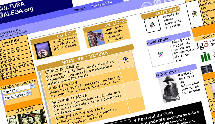 Primeiro modelo de portada de culturagalega.org (ano 2000)