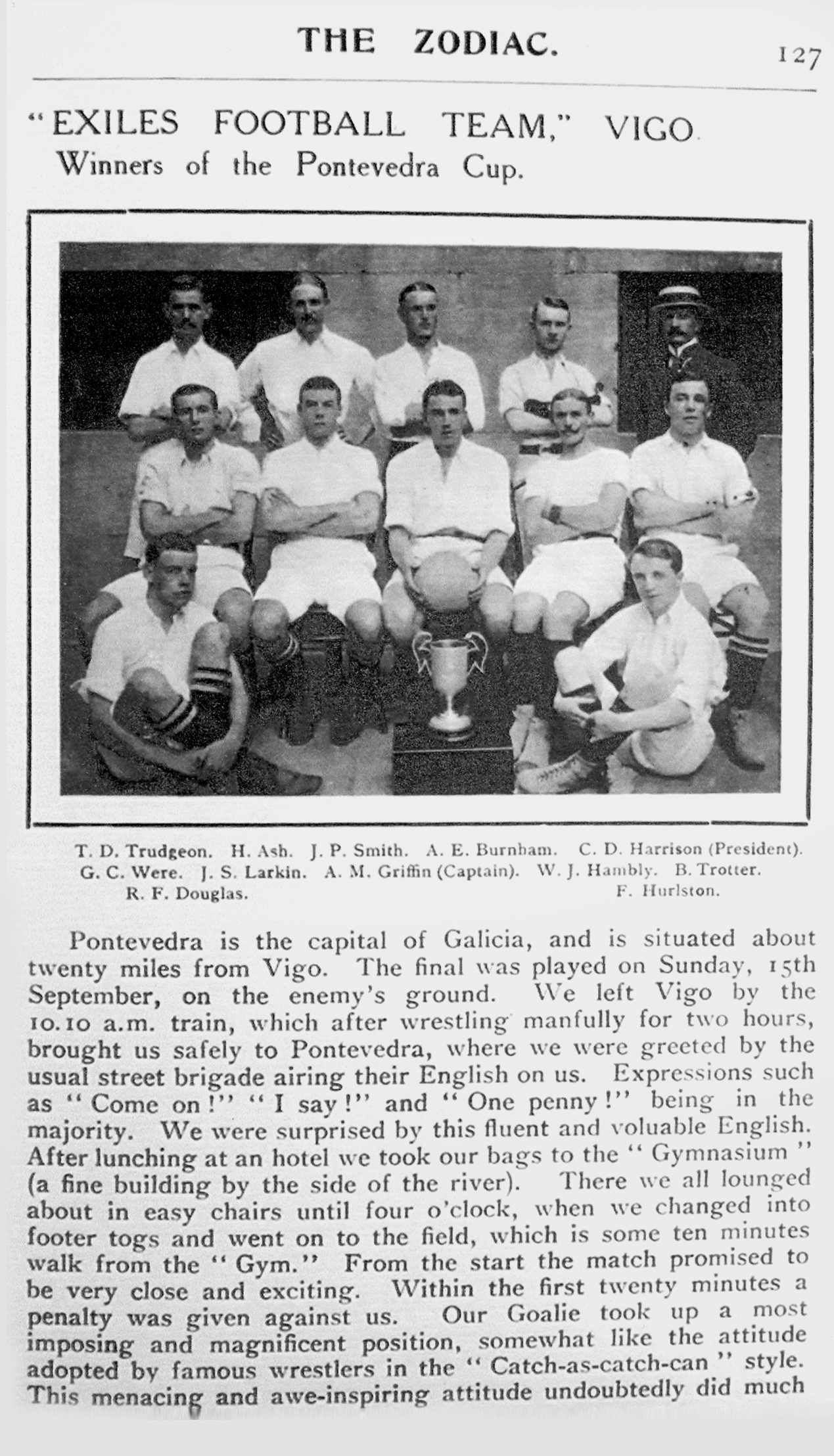 Clube de fútbol dos ingleses e crónica dun partido en Pontevedra. Foto: Arquivo Cabanelas.