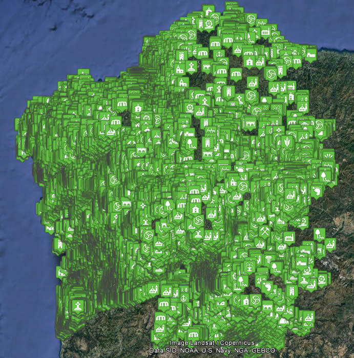 Distribución polo territorio do catálogo de patrimoniogalego.net