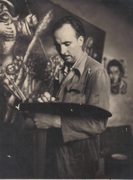 Laxeiro pintando Cencerrada, 1950 Foto: cortesía Fundación Laxeiro
