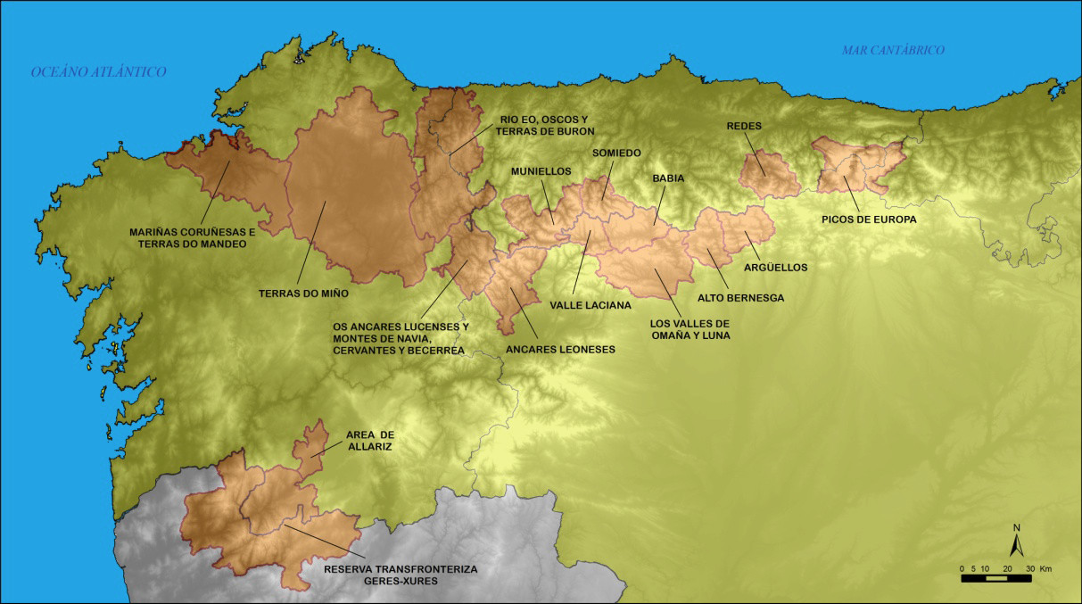 Reservas da biosfera galegas e do Cantábrico.