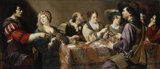 Xogadores de naipes, de Theodor Rombouts, (100 x 223 cm)